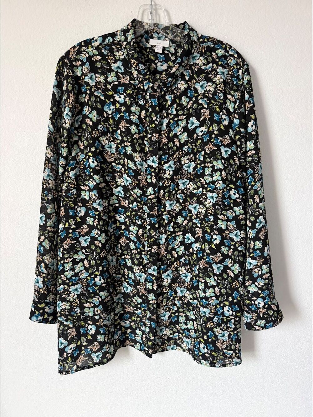 J. Jill Long Sleeve Button Up Floral Side Slits Blouse Size Women's XL petite